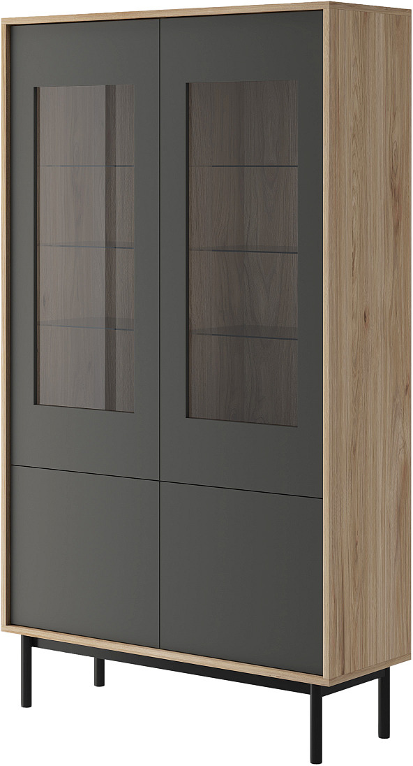 17107-BS-BV Βιτρίνα Basic Χρώμα: Jackson Hickory +Γραφίτης 104x185x39cm - Image 1
