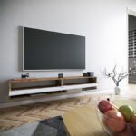 Έπιπλο τηλεόρασης επιτοίχιο Handra pakoworld λευκό-oak 180x31,5x29,5εκ - Image 2