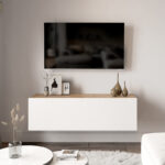 Έπιπλο τηλεόρασης επιτοίχιο Serit pakoworld λευκό-oak 100x31,5x29,5εκ - Image 3