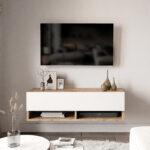 Έπιπλο τηλεόρασης επιτοίχιο Roscoe pakoworld λευκό-oak 100x31.5x29.5εκ - Image 3