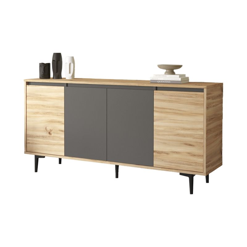 176-000036-1 Μπουφές Augusta pakoworld oak-ανθρακί 160x40x78.5εκ - Image 1
