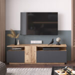 Έπιπλο τηλεόρασης Elana pakoworld sonoma-ανθρακί 150x29.5x46.3εκ - Image 2