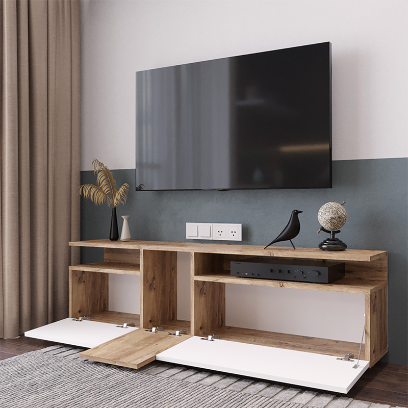 176-000055-1 Έπιπλο τηλεόρασης Elana pakoworld sonoma-λευκό 150x29.5x46.3εκ - Image 1