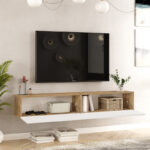 Έπιπλο τηλεόρασης επιτοίχιο Dello pakoworld λευκό-oak 180x31.6x29.6εκ - Image 2