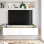 Έπιπλο τηλεόρασης επιτοίχιο Serit pakoworld λευκό-sonoma 140x31.6x29.6εκ - Image 2