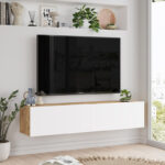 Έπιπλο τηλεόρασης επιτοίχιο Serit pakoworld λευκό-sonoma 140x31.6x29.6εκ - Image 3