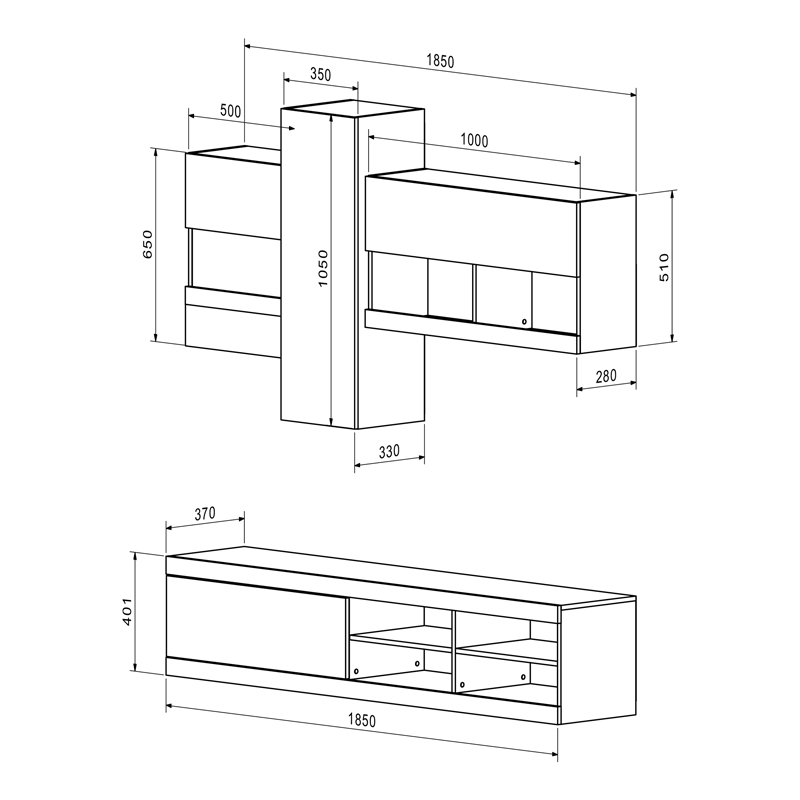 192-000056-1 Σύνθετο σαλονιού Torania pakoworld sonoma-λευκό 185x37x145εκ - Image 1