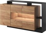 Μπουφές Alva με βιτρίνα Ανθρακί+ φυσικό golden craft 155x93.5x44cm