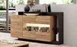 Μπουφές Alva με βιτρίνα Ανθρακί+ φυσικό golden craft 155x93.5x44cm - Image 2