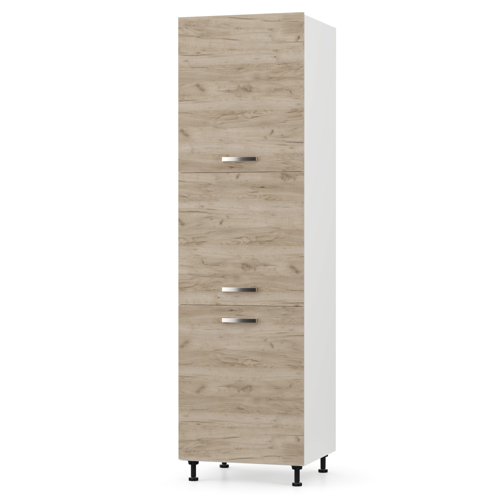 2236 CHARLOTΤE Στήλη Κουζίνας 60x56x213.4εκ με μεταλλικά χερούλια Δρύς - Image 1