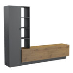 Σύνθετο σαλονιού Tilveo pakoworld oak-ανθρακί 230x41.5x180εκ - Image 2