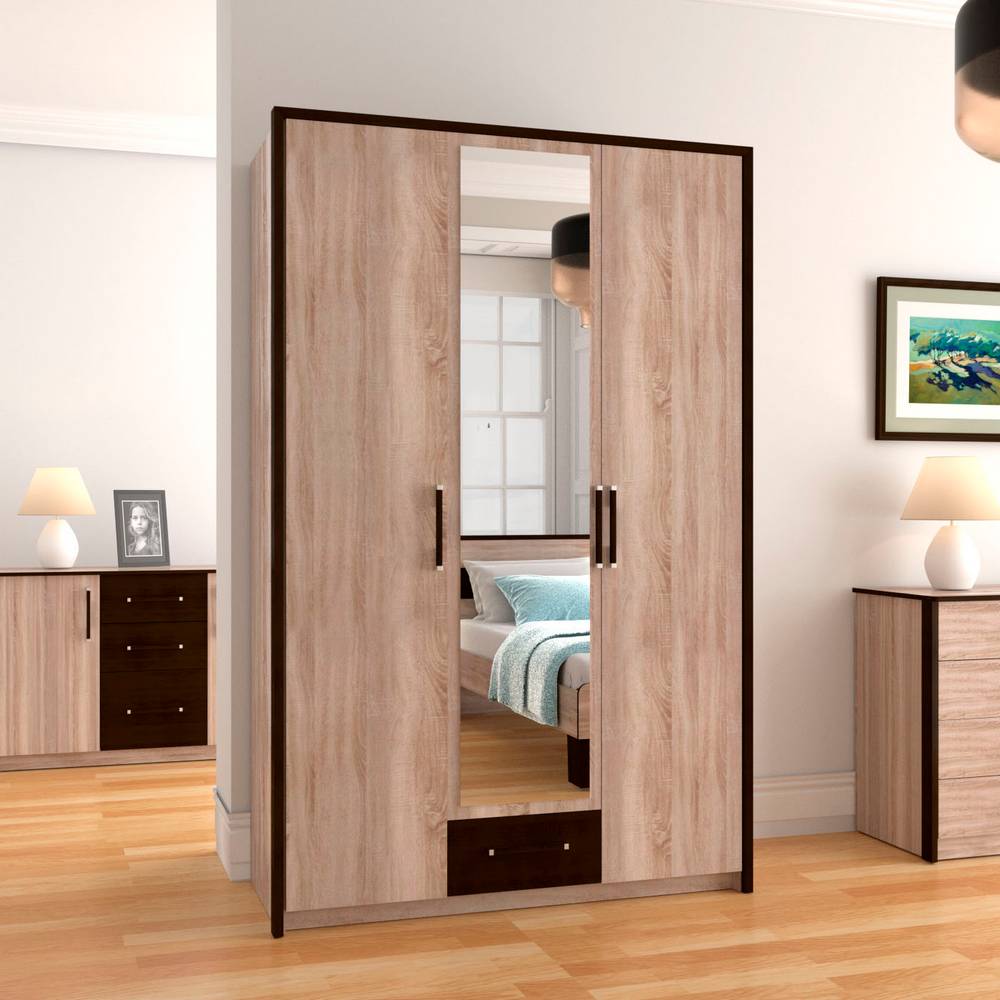 2363 Ντουλάπα Τρίφυλλη Scarlet3D Sonoma-Wenge 136x58x212εκ - Image 1