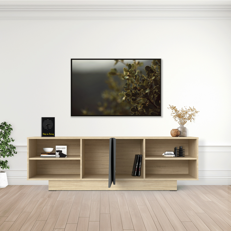 248-000030-1 Έπιπλο τηλεόρασης Stevie pakoworld sonoma-ανθρακί 160x40x50εκ - Image 1