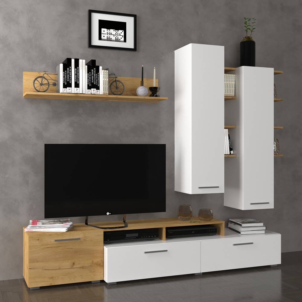 2530 Σύνθεση Τηλεόρασης Astin 203x45.3x180εκ Χρυσός Δρύς Με Λευκό - Image 1