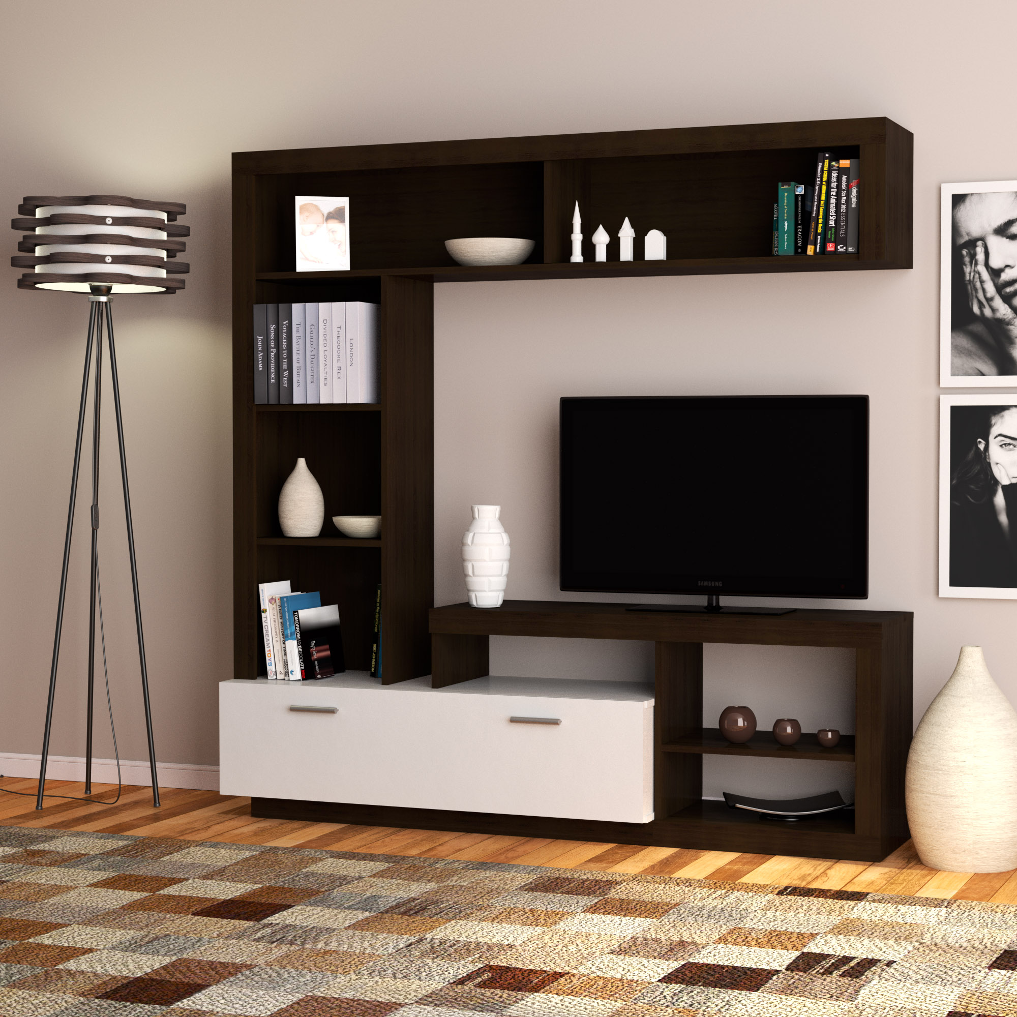 2579 Σύνθεση Τηλεόρασης Floks 170x41x170εκ Wenge(σοκολά)-Λευκό - Image 1