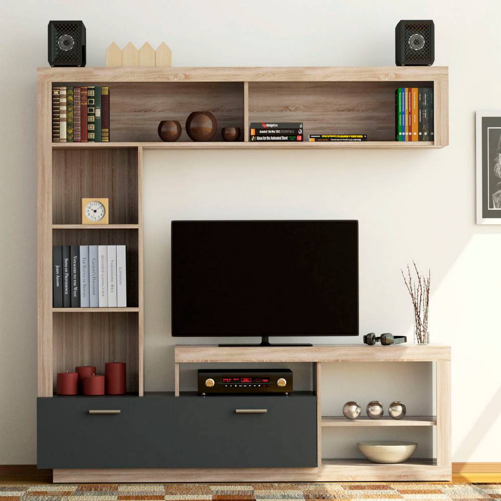 2580 Σύνθεση Τηλεόρασης Floks 170x41x170εκ SONOMA (φυσικός δρύς)-γραφίτης - Image 1