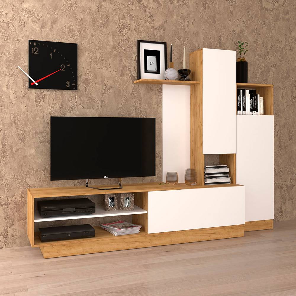 2669 Σύνθεση Τηλεόρασης Melisa 240x45x180εκ Χρυσός Δρύς Με Λευκό - Image 1