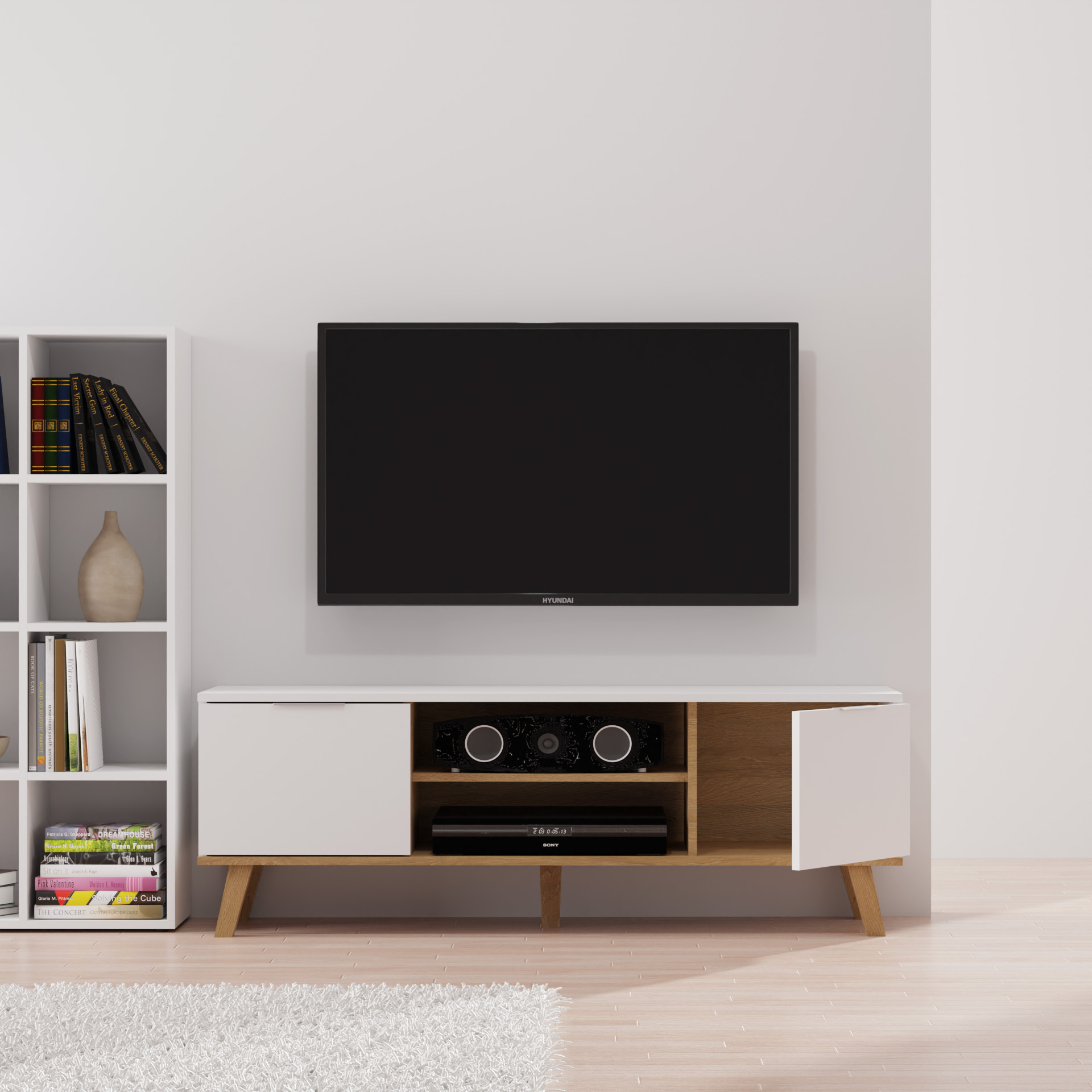 2673 Έπιπλο TV Neptune Λευκό-Σονόμα 138x40x49cm - Image 1