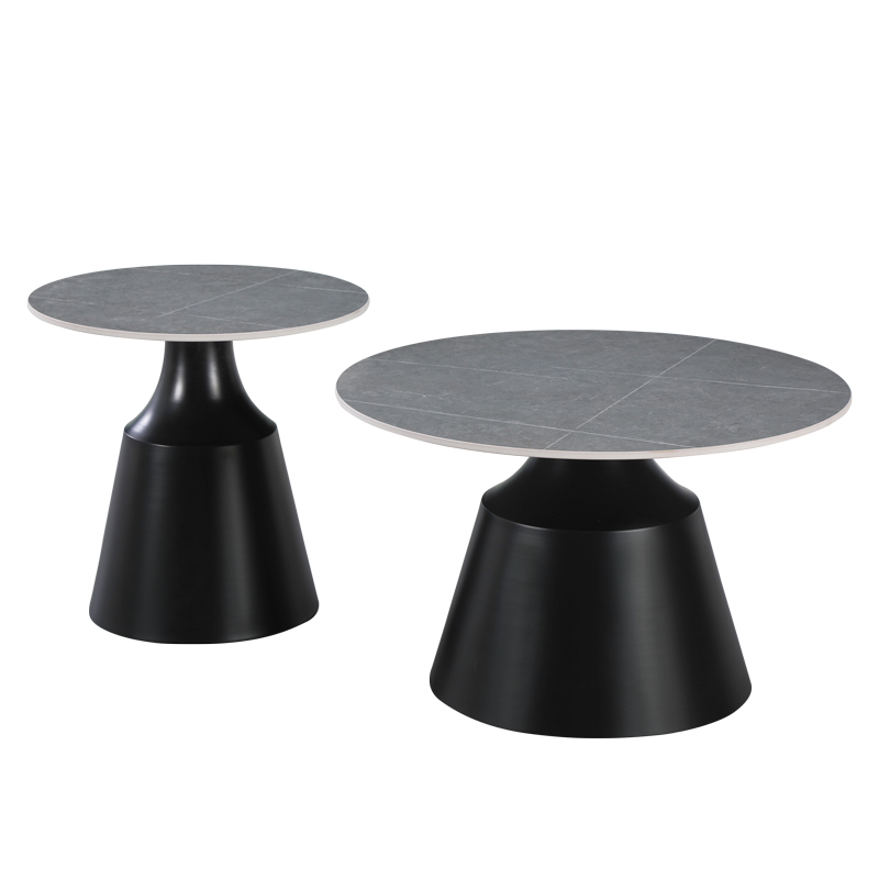 278-000047-1 Τραπέζια σαλονιού Sculpt pakoworld σετ 2τεμ μέταλλο μαύρο- sintered stone γκρι μάρμαρο - Image 1