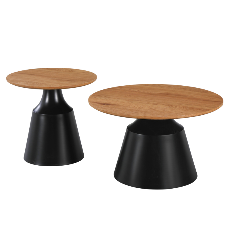 278-000049-1 Τραπέζια σαλονιού Parquet pakoworld σετ 2τεμ μέταλλο μαύρο- mdf σε φυσική απόχρωση - Image 1