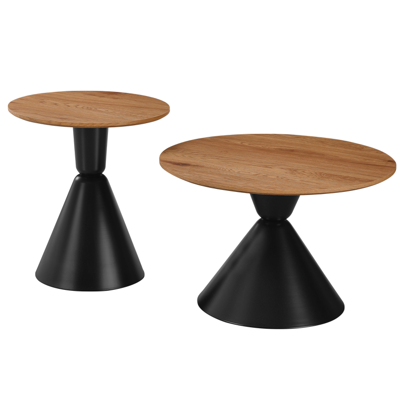 278-000051-1 Τραπέζια σαλονιού Obsidian pakoworld σετ 2τεμ μέταλλο μαύρο- mdf σε φυσική απόχρωση - Image 1