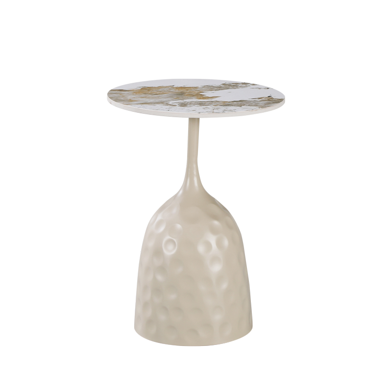 278-000060-1 Βοηθητικό τραπέζι Amphora pakoworld μέταλλο cappuccino- τραβερτίνα με όψη μαρμάρου Φ40x60εκ - Image 1