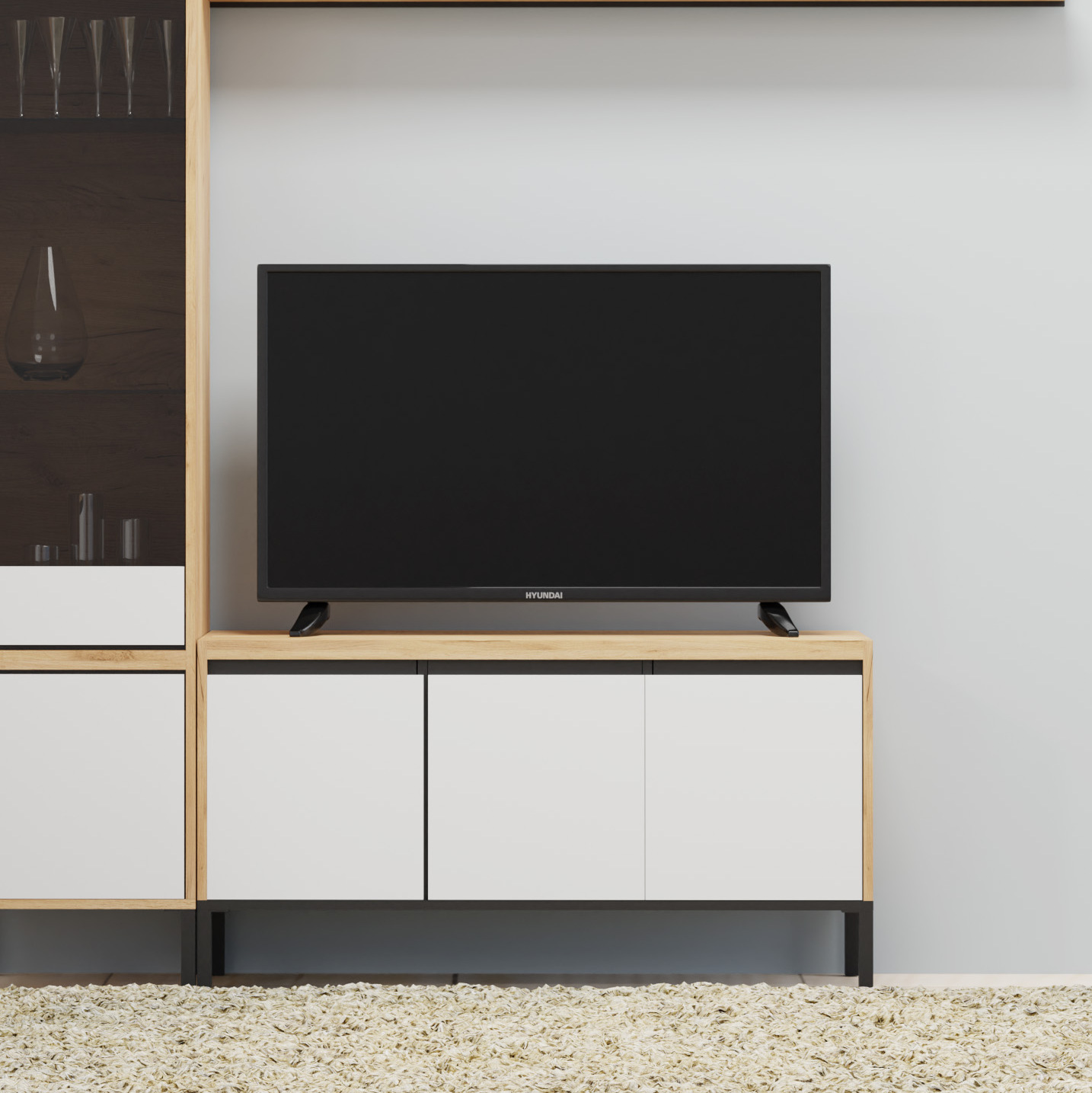2907 Έπιπλο Τηλεόρασης Palmor Χρυσό Δρυς-Λευκό 113.5x40x60cm - Image 1