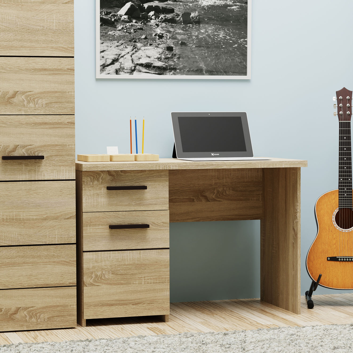 2986 Γραφείο Solo 110 Sonoma με Wenge και MDF Καμπυλωτό τελείωμα στις πόρτες 110x60x76εκ - Image 1