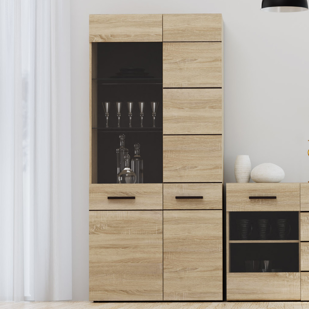 2988 Βιτρίνα Solo Δίφυλλη 90x41x197cm με τζάμι Sonoma με Wenge - Image 1