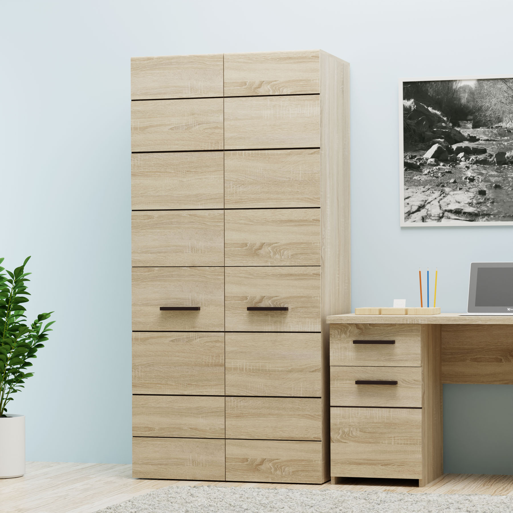 2991 Ντουλάπα Δίφυλλη Solo Sonoma-Wenge 91x58x197cm - Image 1
