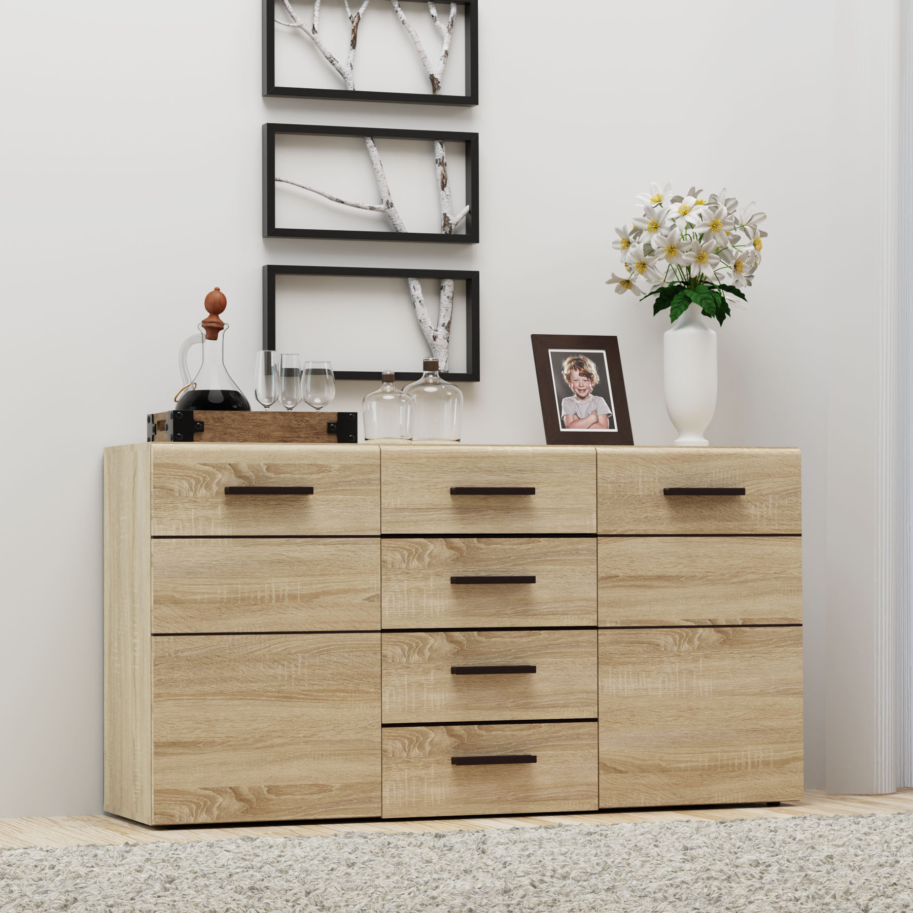 2994 Μπουφές Solo 150x41x82cm Sonoma με Wenge και MDF Καμπυλωτό τελείωμα στις πόρτες. - Image 1