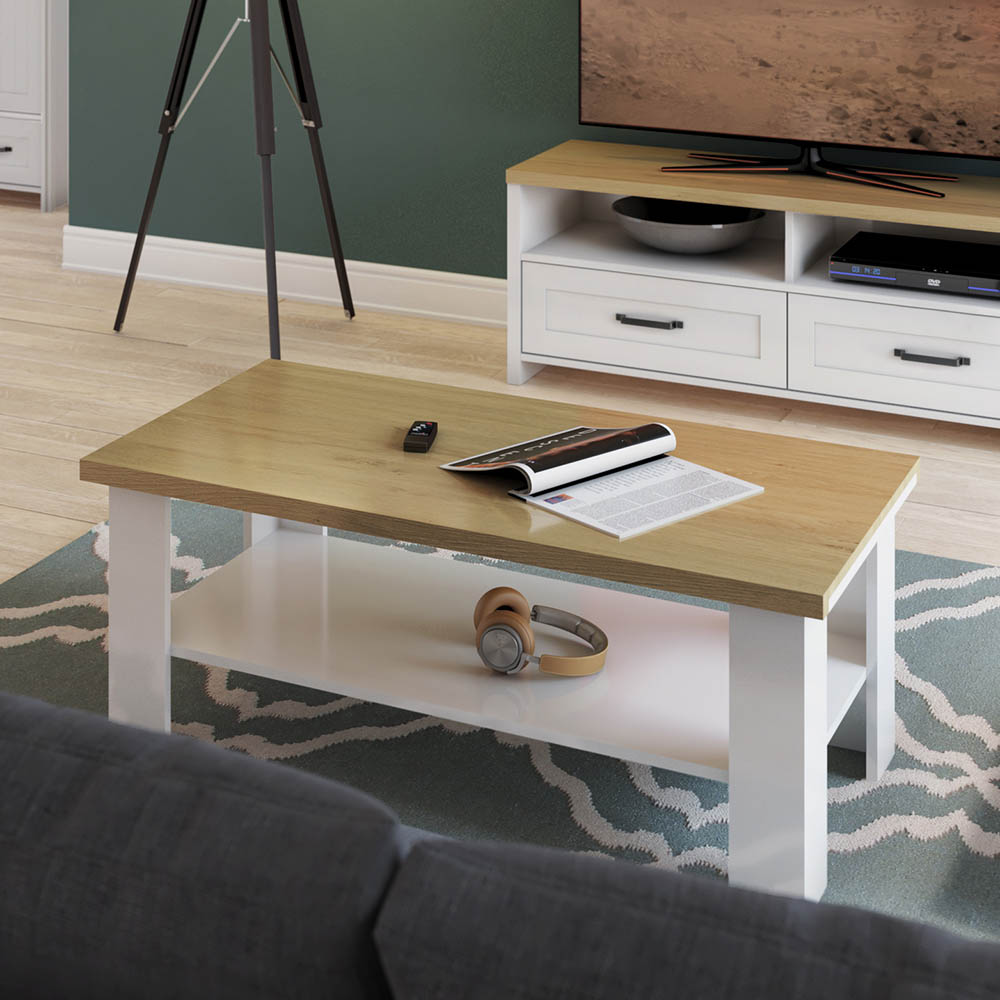 3058 VERNE ΤΡΑΠΕΖΙ ΣΑΛΟΝΙΟΥ 110x60x46.4cm Λευκό-Φυσικός Δρυς - Image 1