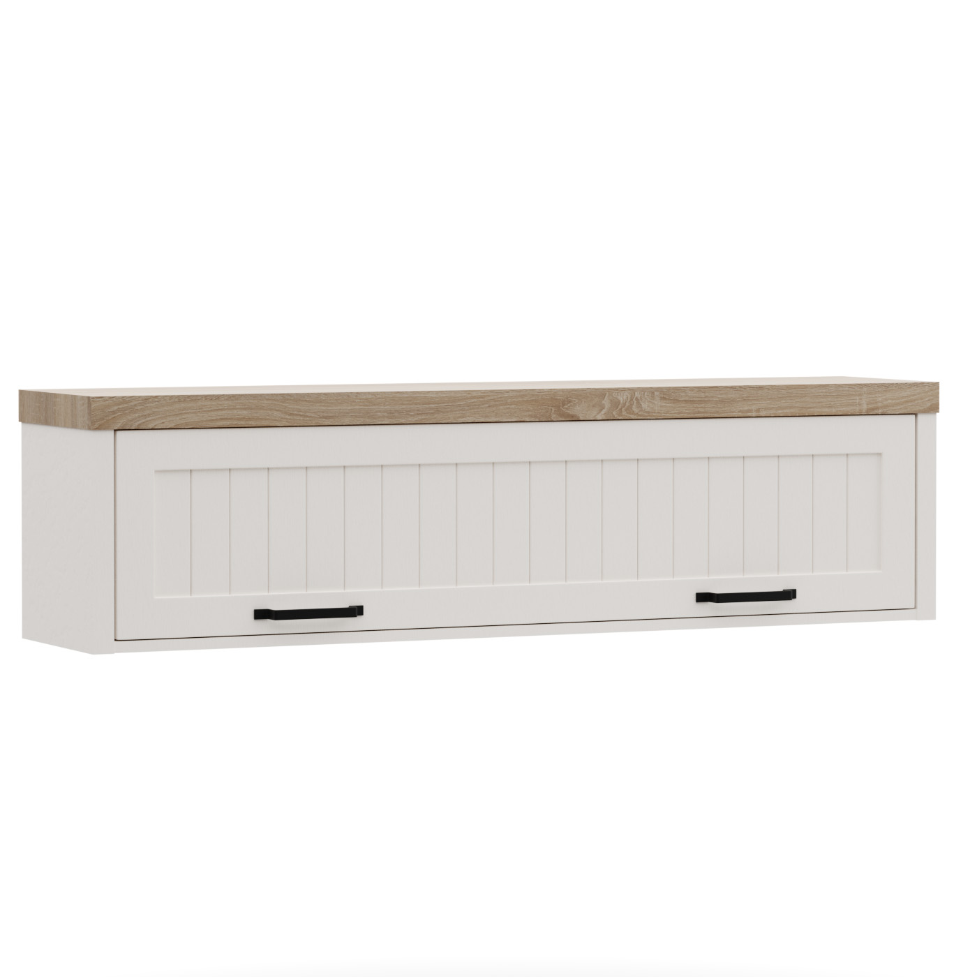 3060 VERNE ΡΑΦΙ ΤΟΙΧΟΥ ΚΡΕΜΑΣΤΟ 137.9x30x35cm χρώμα Λευκό-Φυσικός Δρυς - Image 1
