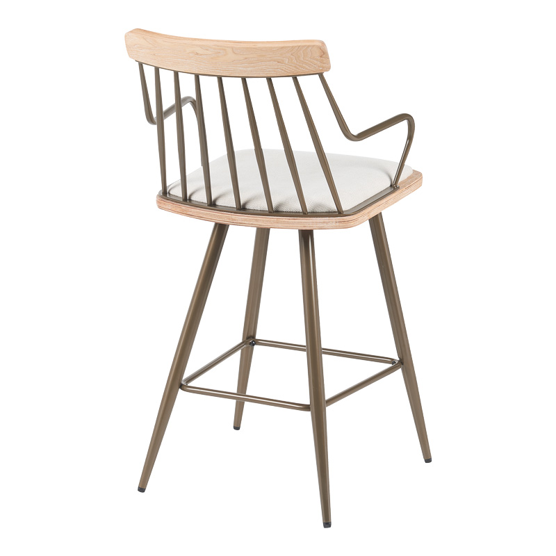332-000034-1 Σκαμπό μπαρ Posse pakoworld μέταλλο μπρονζε-white wash ξύλο-μπεζ ύφασμα 48x54x92.5εκ - Image 1