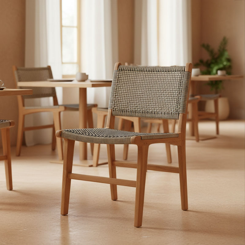333-000004-1 Καρέκλα Darien pakoworld σκελετός teak ξύλο σε φυσική απόχρωση και κρεμ-μαύρο pe σχοινί 52x62x86εκ - Image 1
