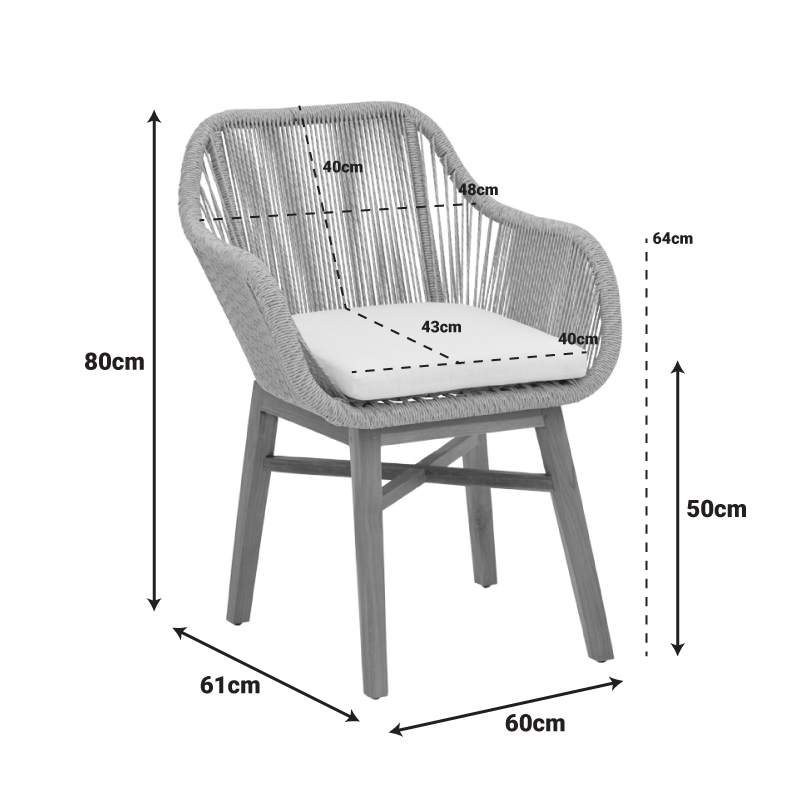 343-000011-1 Πολυθρόνα Kalie pakoworld teak ξύλο και pe σχοινί σε φυσική-μπεζ απόχρωση με μαξιλάρι 60x61x80εκ - Image 1