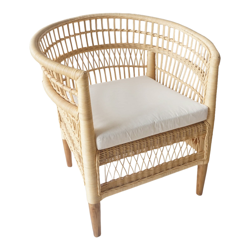 343-000090-1 Πολυθρόνα Necorian paakoworld teak ξύλο με pe rattan σε φυσική απόχρωση και λευκό μαξιλάρι 80x70x87εκ - Image 1
