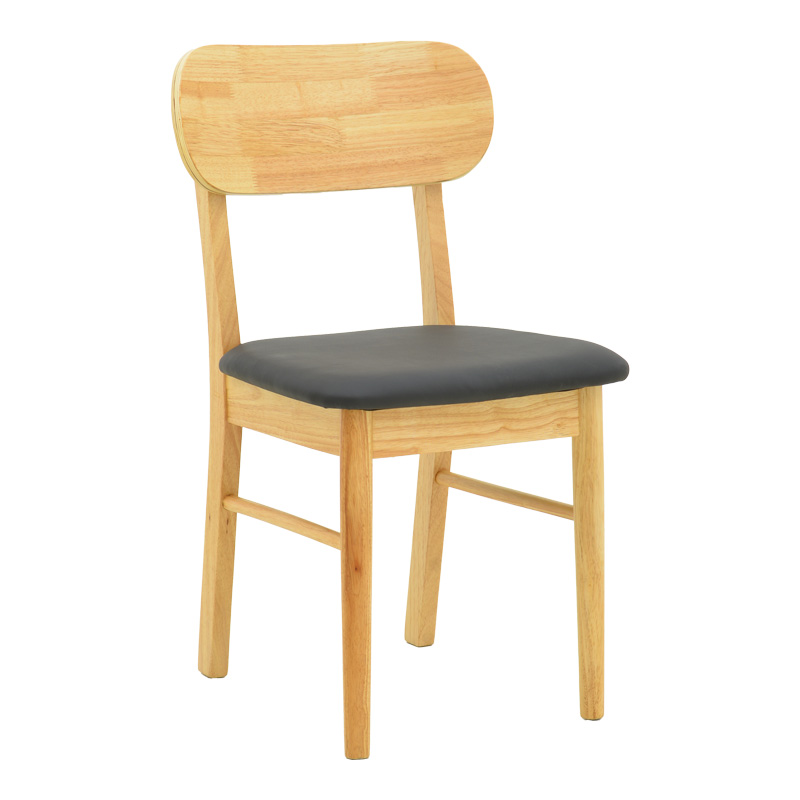 382-000003-1 Καρέκλα Bedona pakoworld rubberwood σε φυσική απόχρωση με μαύρο pu μαξιλάρι 47x46x80εκ - Image 1