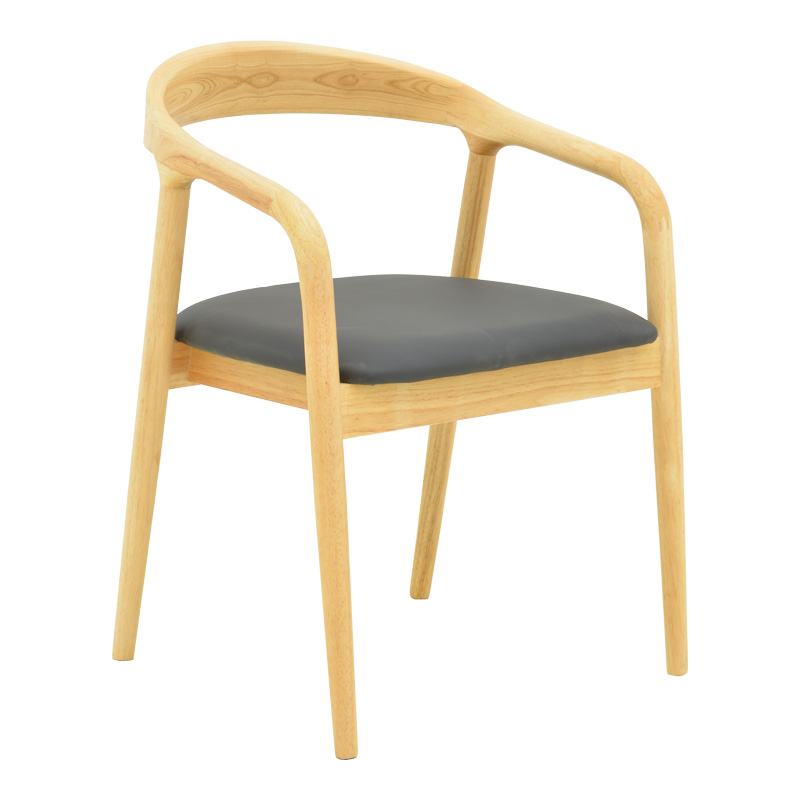 382-000007-1 Πολυθρόνα Hogie pakoworld rubberwood σε φυσική απόχρωση με μαύρο pu μαξιλάρι 61x60x76εκ - Image 1