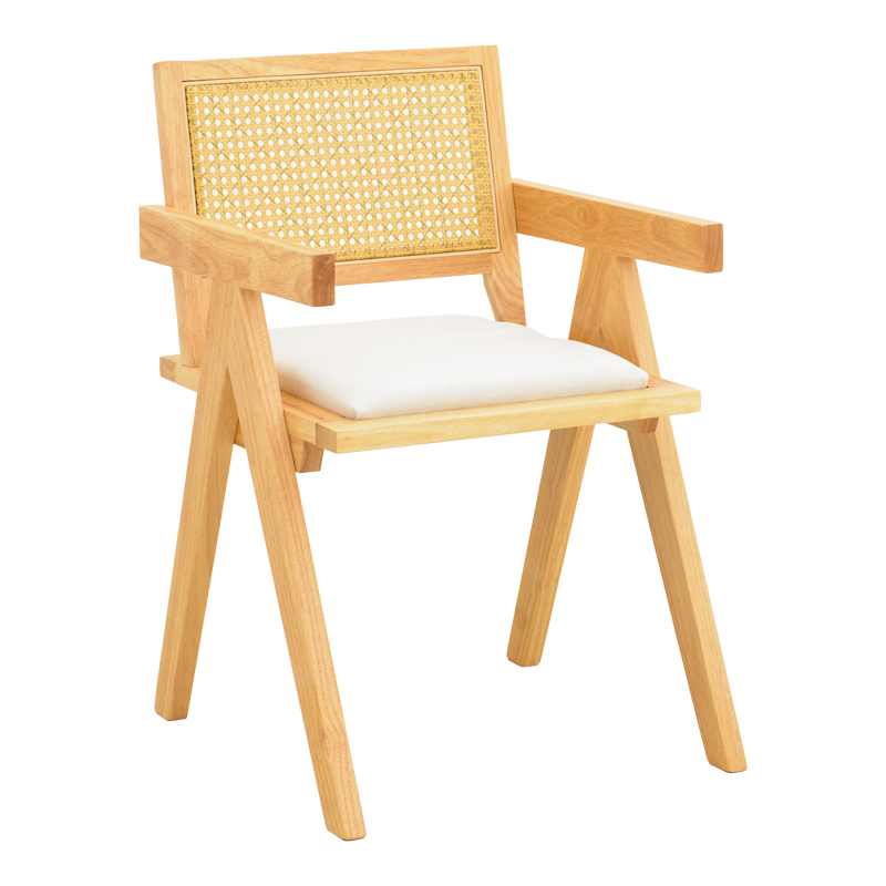 382-000009-1 Πολυθρόνα Winslow pakoworld rubberwood σε φυσική απόχρωση-ύφασμα λευκό 51x54x80εκ - Image 1