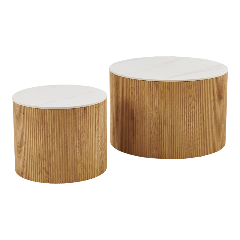413-000001-1 Τραπέζι σαλονιού Nelba pakoworld σετ 2τεμ oak MDF με κεραμική επιφάνεια σε όψη μαρμάρου - Image 1