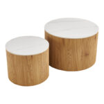 Τραπέζι σαλονιού Nelba pakoworld σετ 2τεμ oak MDF με  κεραμική επιφάνεια σε όψη μαρμάρου - Image 3