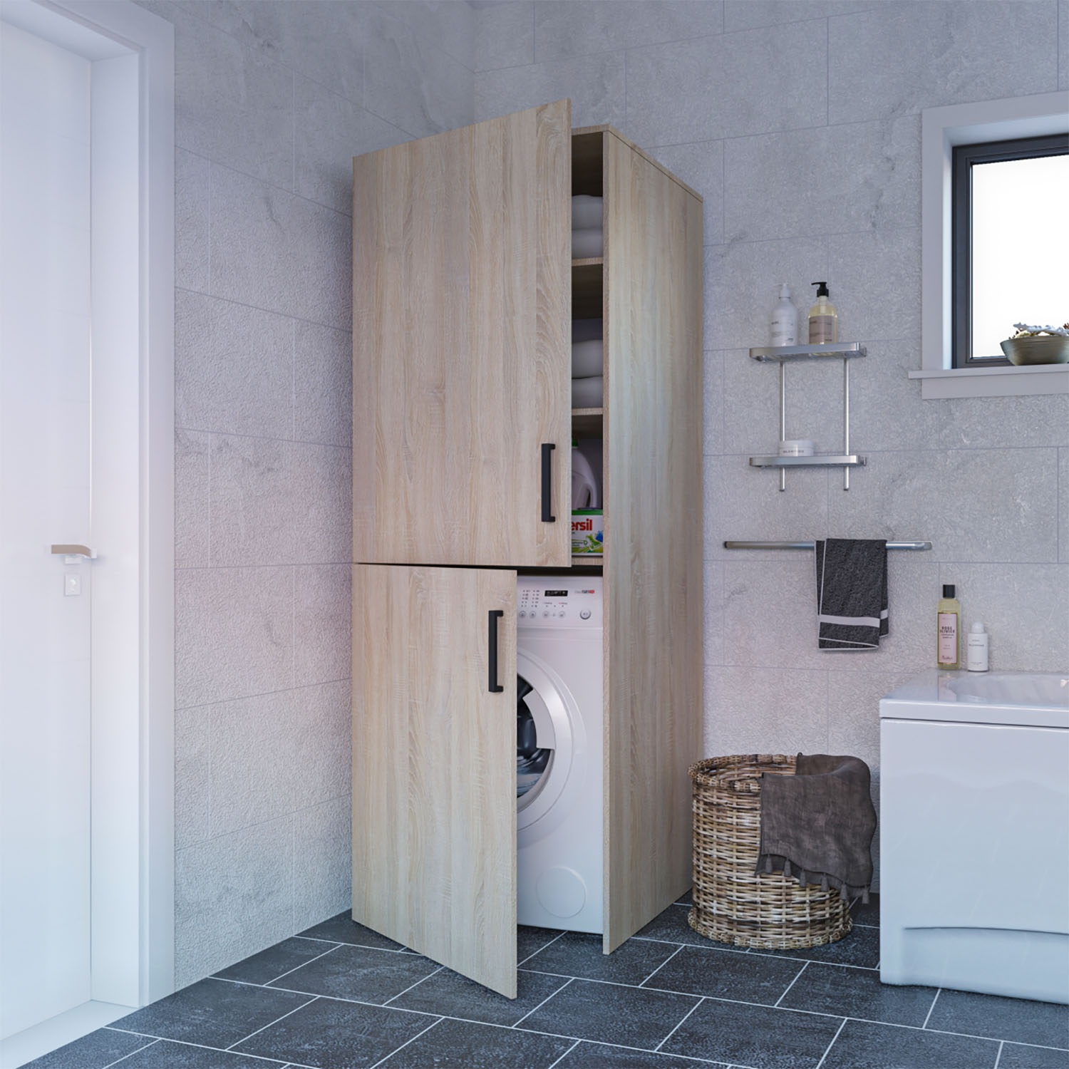 9423 Ντουλάπα Πλυντηρίου Laundry Σονόμα 70x68x190cm - Image 1