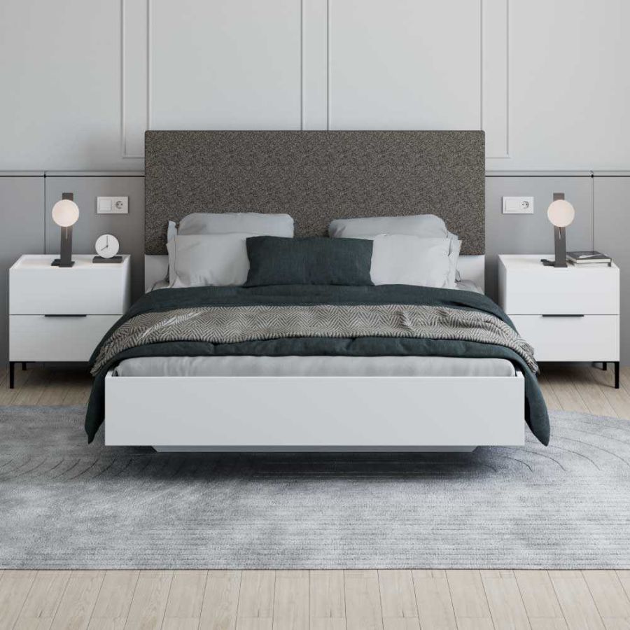 AD_KRY-1716-DD-3_R Σετ Κρεβατοκάμαρας Oryana 1716 Λευκό με υφασμάτινο κεφαλάρι για στρώμα 160x200cm - Image 1
