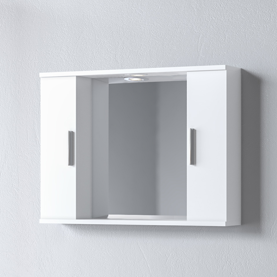 ALON-75-WHITE_1LED Καθρέφτης ALON 75 Διπλός Λευκός 3MAL075GLD με δυο ντουλάπια, 75x15x56 και φωτισμό Led - Image 1