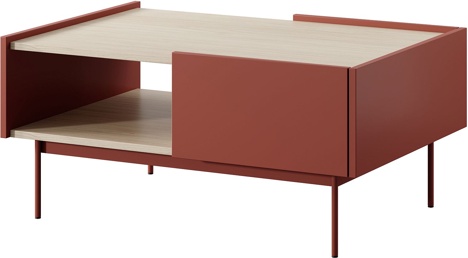 Color_40_R Τραπεζάκι Color κεραμικό κόκκινο + Φυσικό 97x45x65cm - Image 1