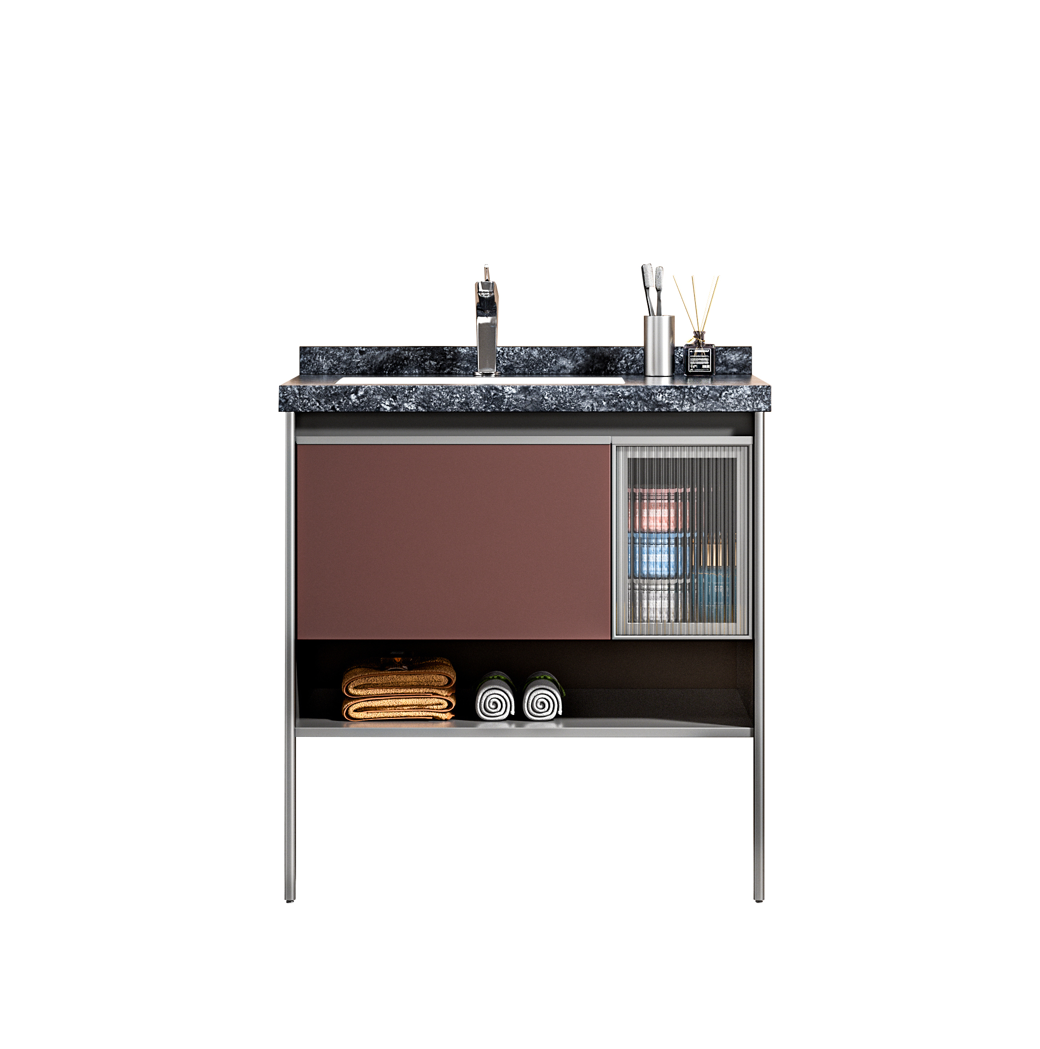 ERIETE-80-2 Σετ Πάγκου ERIETE 80cm χρ. ΜΠΟΡΝΤΟ/ΑΝΘΡΑΚΙ - Image 1