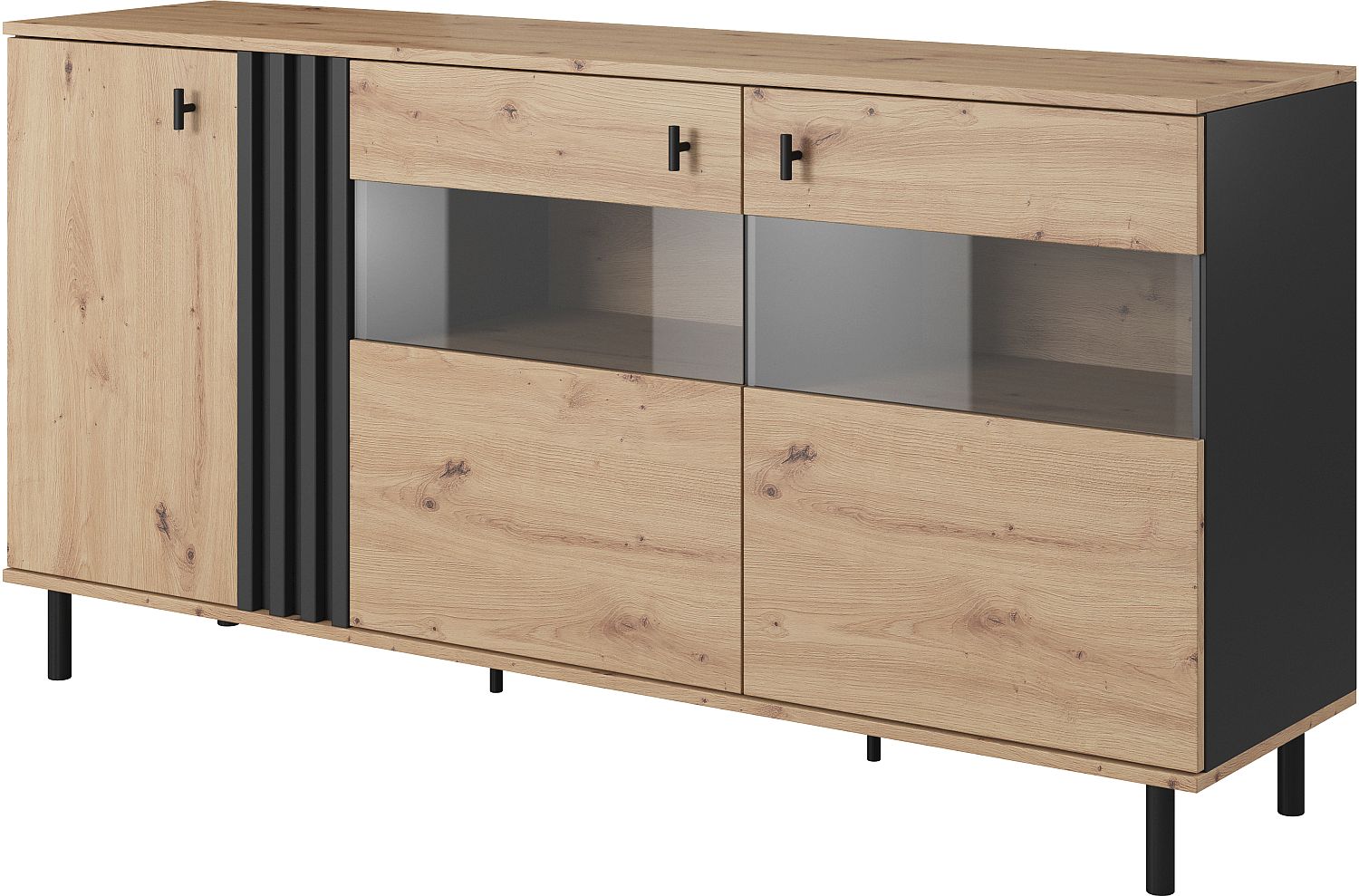 Madis_21v Μπουφές Madis με βιτρίνα φυσικό Artisan+Ανθρακί 165x82x40 cm - Image 1