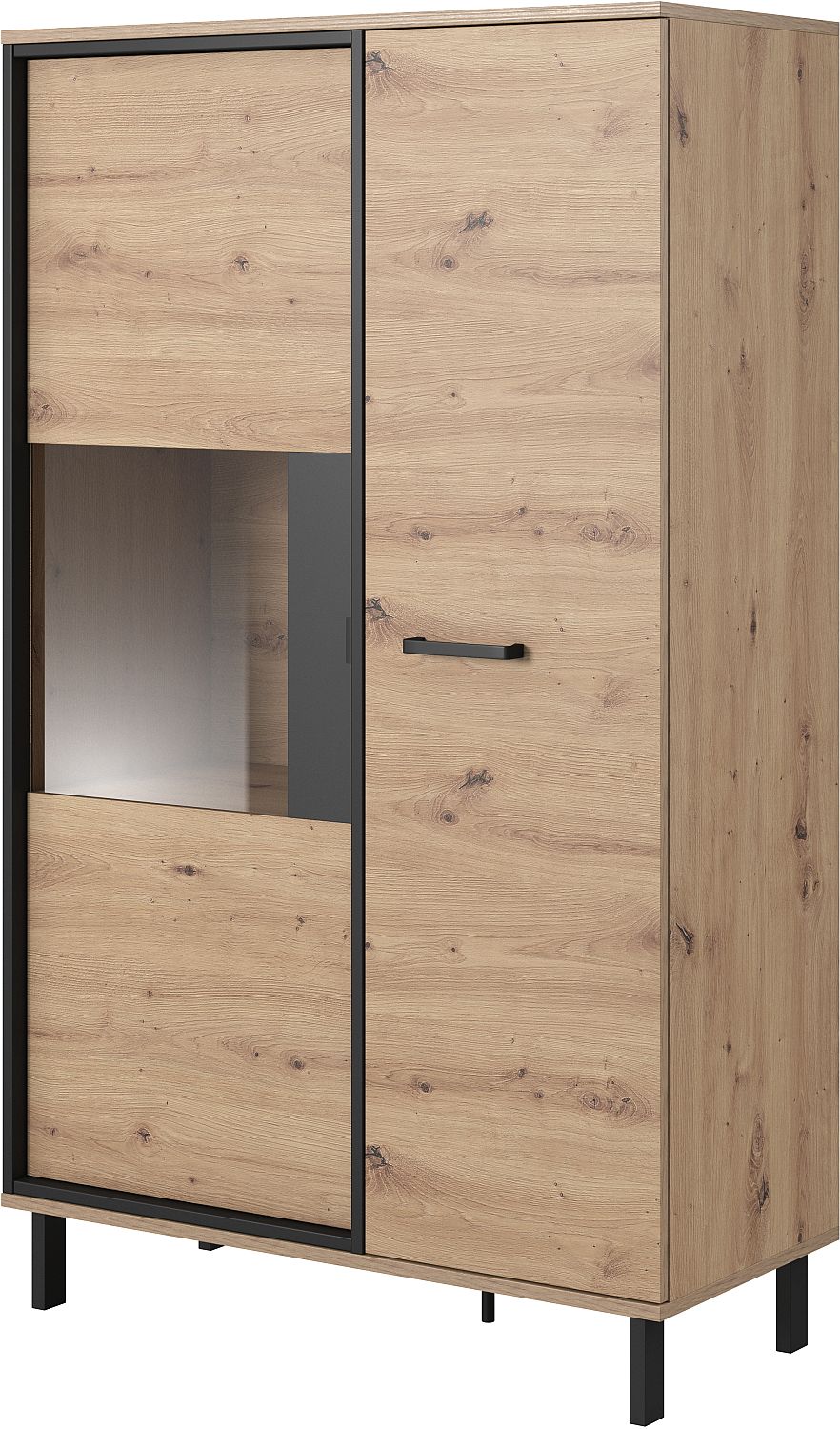 Nest_SV Βιτρίνα Nest Φυσικό Artisan+Black pearl 90x150x40cm - Image 1