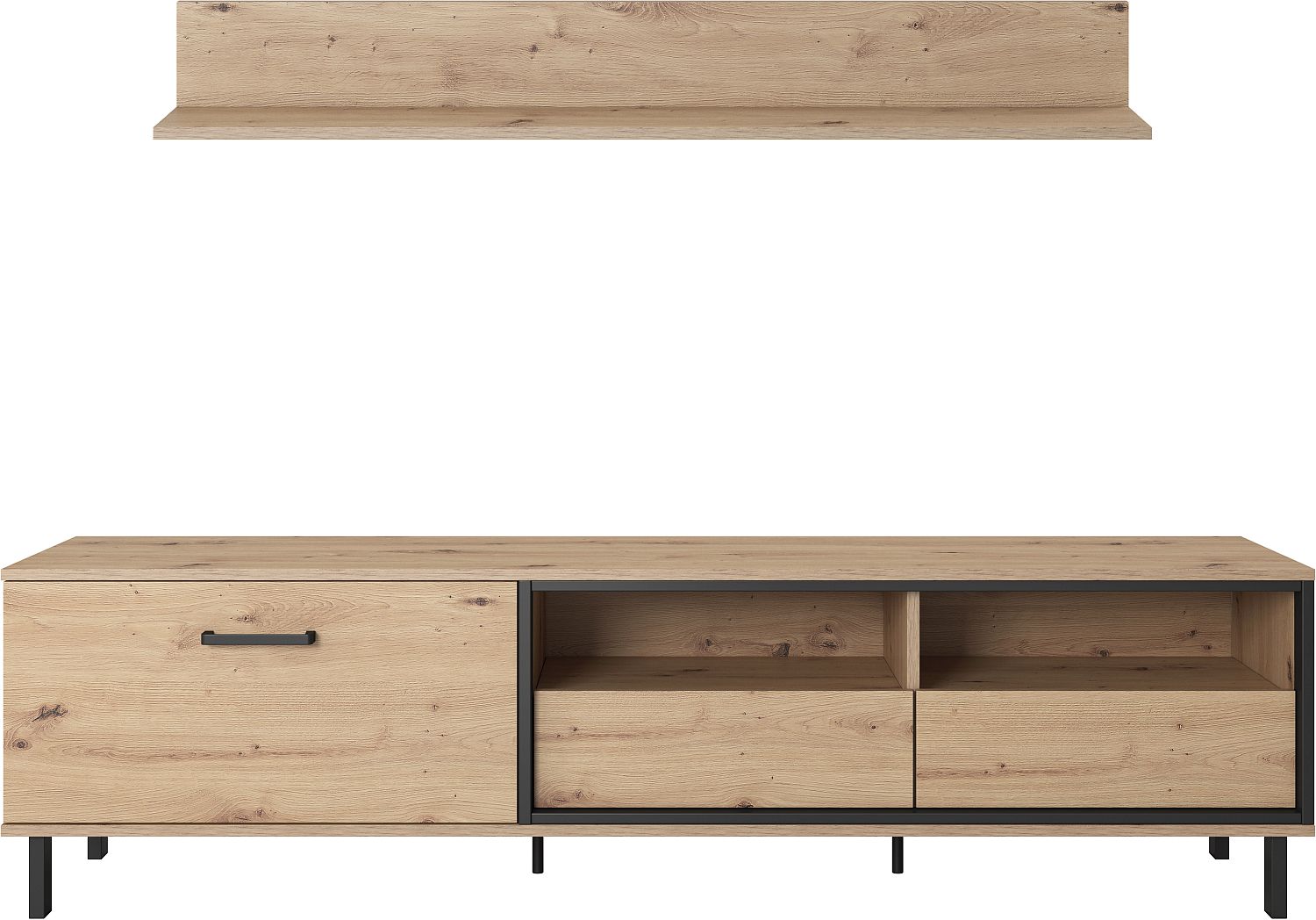 Nest_tv_1 Έπιπλο τηλεόρασης Nest με ράφι. Χρώμα Φυσικό Artisan+Black pearl 165x49x40cm - Image 1